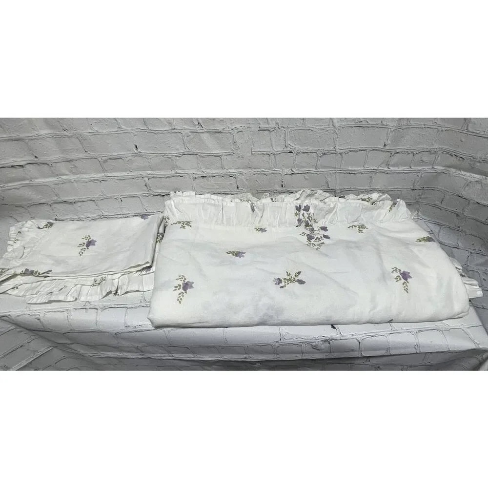 Pottery Barn - Green Row Lavender Bunches Cotton Linen Duvet & Sham Full Queen